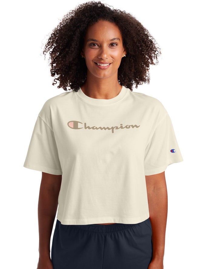 Champion Cropped Script Logo - Naisten Kerma T-Paita - Suomi 7915342-RY